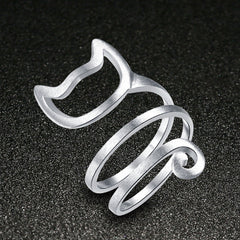 Lovely Cat Ear Paw Print Open Design Band Ring Cute Adjustable Cat Finger Ring Nonallergic Jewelry Gift For Women Girls