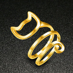 Lovely Cat Ear Paw Print Open Design Band Ring Cute Adjustable Cat Finger Ring Nonallergic Jewelry Gift For Women Girls