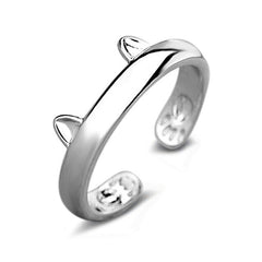 Lovely Cat Ear Paw Print Open Design Band Ring Cute Adjustable Cat Finger Ring Nonallergic Jewelry Gift For Women Girls