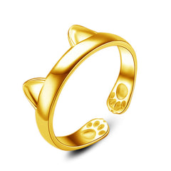 Lovely Cat Ear Paw Print Open Design Band Ring Cute Adjustable Cat Finger Ring Nonallergic Jewelry Gift For Women Girls