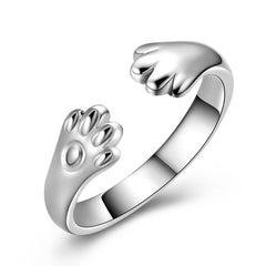 Lovely Cat Ear Paw Print Open Design Band Ring Cute Adjustable Cat Finger Ring Nonallergic Jewelry Gift For Women Girls
