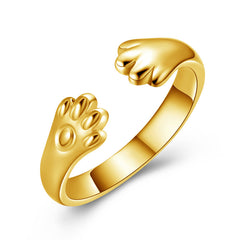 Lovely Cat Ear Paw Print Open Design Band Ring Cute Adjustable Cat Finger Ring Nonallergic Jewelry Gift For Women Girls