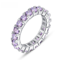 ORSA JEWELS Luxury Austrian Crystal Finger Eternity Ring with Purple or Clear AAA Cubic Zirconia Silver Color Ring Jewelry OR31