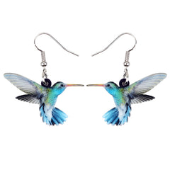 Bonsny Acrylic Flying Voilet Sabrewing Hummingbird Bird Earrings Big Long Dangle Drop Fashion Animal Jewelry For Women Girls Kid