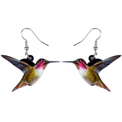Bonsny Acrylic Flying Voilet Sabrewing Hummingbird Bird Earrings Big Long Dangle Drop Fashion Animal Jewelry For Women Girls Kid
