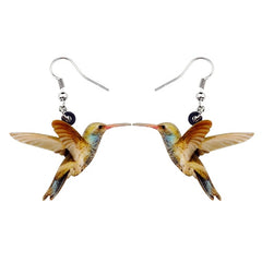 Bonsny Acrylic Flying Voilet Sabrewing Hummingbird Bird Earrings Big Long Dangle Drop Fashion Animal Jewelry For Women Girls Kid