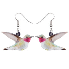Bonsny Acrylic Flying Voilet Sabrewing Hummingbird Bird Earrings Big Long Dangle Drop Fashion Animal Jewelry For Women Girls Kid