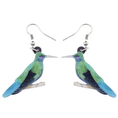 Bonsny Acrylic Flying Voilet Sabrewing Hummingbird Bird Earrings Big Long Dangle Drop Fashion Animal Jewelry For Women Girls Kid