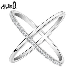 Effie Queen New Big Cross Zircon Ring Fashion Female Jewelry Infinity Sign Women Rose Gold Rings for Party free Shipping DR66
