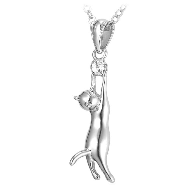 U7 Cute Cat Necklace Rhinestone with Chain Girls Charm Smooth Collarbone Necklace Animal Pet Jewelry Wholesale Dropshipping P379