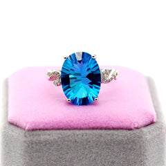 Uloveido Natural Blue Topaz Ring, 10 Carat Gemstone,925 Silver Rings,Birthstone Ring, with Certificate and Gift Box 20% FJ304