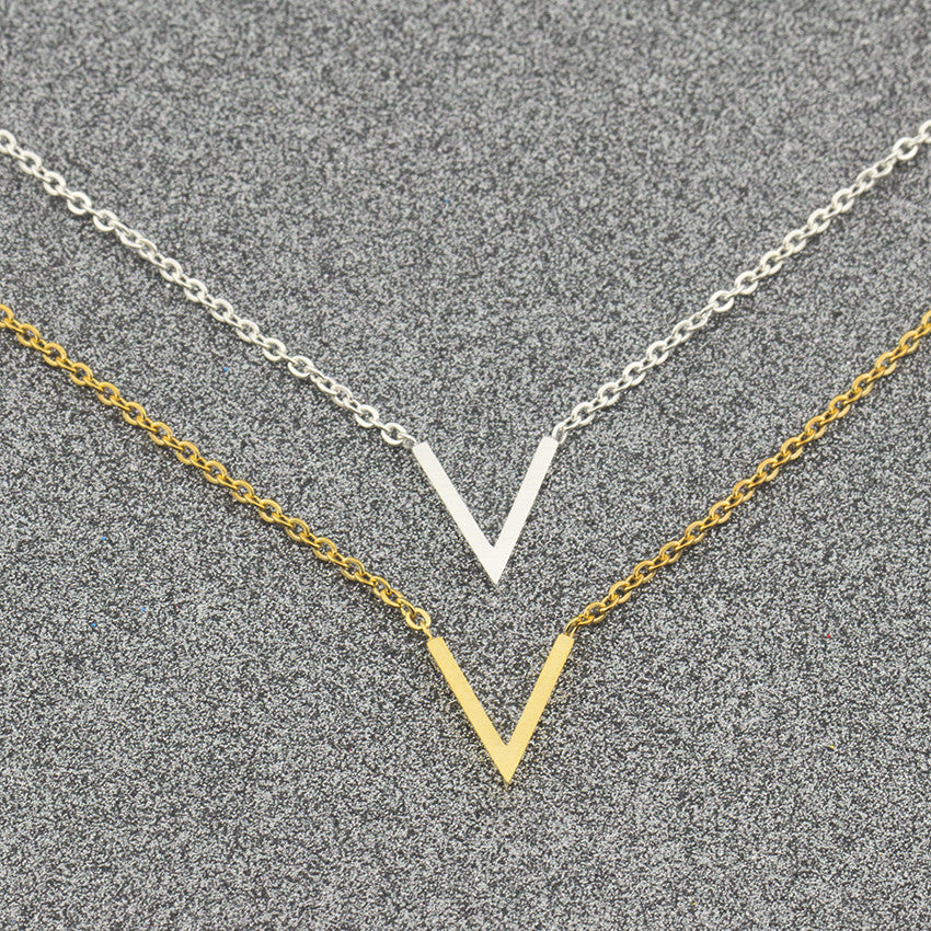Simple V Necklaces Charm Women's Fashion Jewelry Stainless Steel Ketting Choker Friendship Gifts 2018 Collier Femme Bijoux