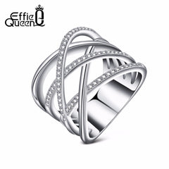 Effie Queen Cocktail Party Finger Ring Trendy Rose Gold / Silver Color Cubic Zircon Rings Jewelry for Women Wedding Gift DR85