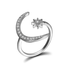Fashion Rhinestones Rings Moon Star Opening Adjustable Ring for Women Rose Golden Ring Temperament Jewelry Crystal Ring Bohemia