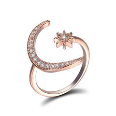 Fashion Rhinestones Rings Moon Star Opening Adjustable Ring for Women Rose Golden Ring Temperament Jewelry Crystal Ring Bohemia