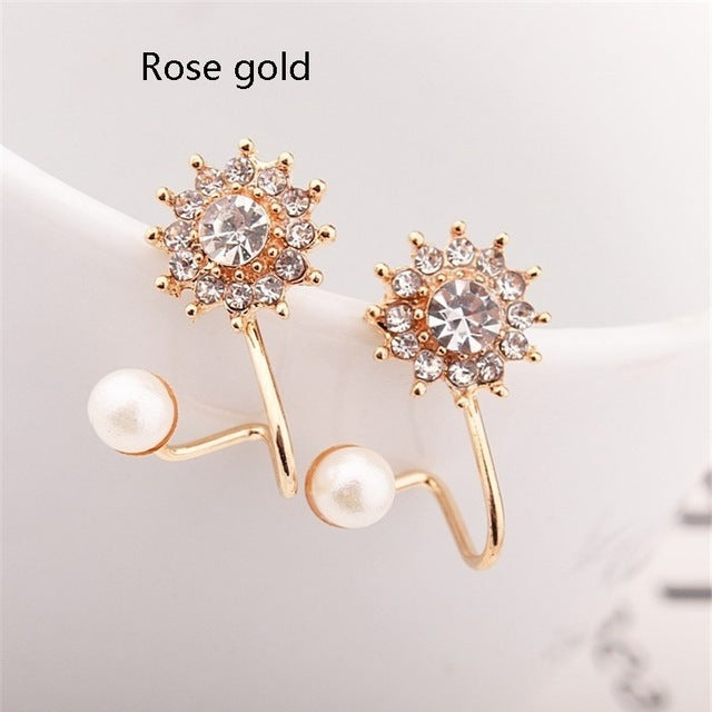 Ear Rhinestone Clip Shiny Snowflake Korean Chic Style Earrings Sweet Pearl Fashion Simple Circle Women's Earring