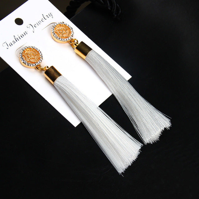 Retro Bohemian Long Tassel Drop Earring Silk Dangle Earrings Hollow Flower Jewelry Crystal Rose Women Wedding 2020 Fashion