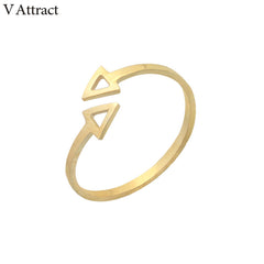 V Attract Geometric Double Triangle Love Couple Ring Stainless Steel Adjustable Vintage Arrow Ring Women Men Jewelry Gold Anel
