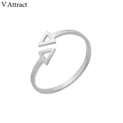V Attract Geometric Double Triangle Love Couple Ring Stainless Steel Adjustable Vintage Arrow Ring Women Men Jewelry Gold Anel