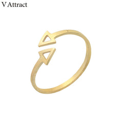 V Attract Geometric Double Triangle Love Couple Ring Stainless Steel Adjustable Vintage Arrow Ring Women Men Jewelry Gold Anel