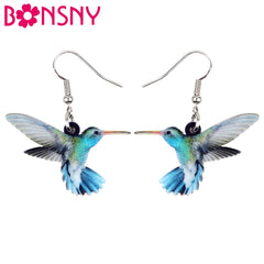 Bonsny Acrylic Flying Voilet Sabrewing Hummingbird Bird Earrings Big Long Dangle Drop Fashion Animal Jewelry For Women Girls Kid
