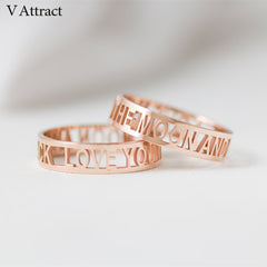 Bridal Jewelry Coordinates Custom Roman Numerals Ring Personalized Name Wedding Date Rings For Women Stackable Engagement Anel