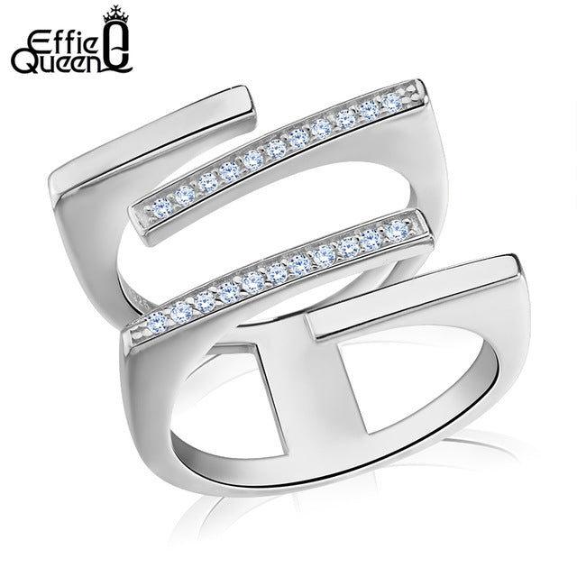 Effie Queen Romantic Engagement Rings For Women Pave AAA Cubic Zirconia Rose Gold Silver Color Wedding Band Jewelry Gift HOR127