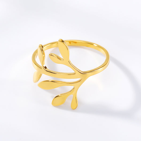 New Stainless Steel Rings Three Colors Olive Tree Branch Leaves Open Ring For Women Girl Wedding Rings Adjustable Size