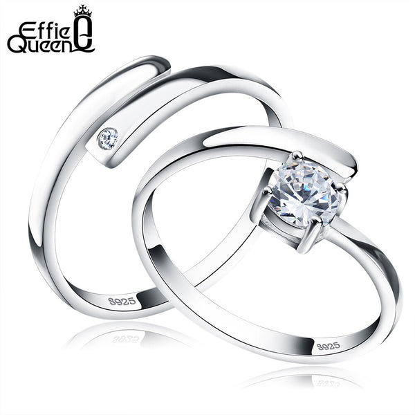 Effie Queen New Arrived Trendy Lover's Ring Genuine 925 Silver Adjustable Finger Rings For Women And Men BR22