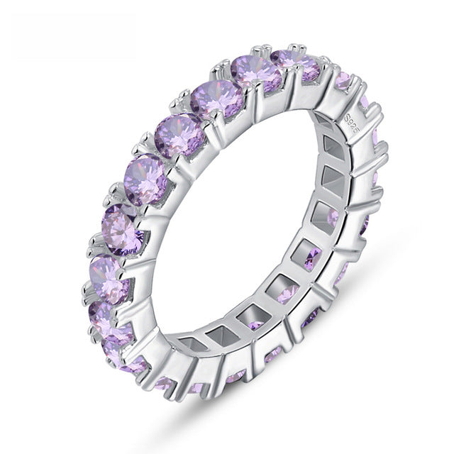 ORSA JEWELS Luxury Austrian Crystal Finger Eternity Ring with Purple or Clear AAA Cubic Zirconia Silver Color Ring Jewelry OR31