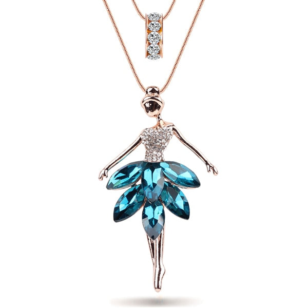 Bonsny Statement Maxi Alloy Enamel Dance BALLET Girl Fairy Angel  Necklace Chain Pendant 2017 Fashion New Enamel Jewelry Women