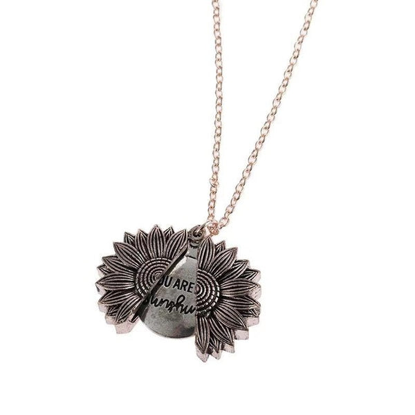 Sunflower Open Locket Sweater Chain Necklace Fashion You are my Sunshine Pendant Necklace Gift Jewelry for Women Girls