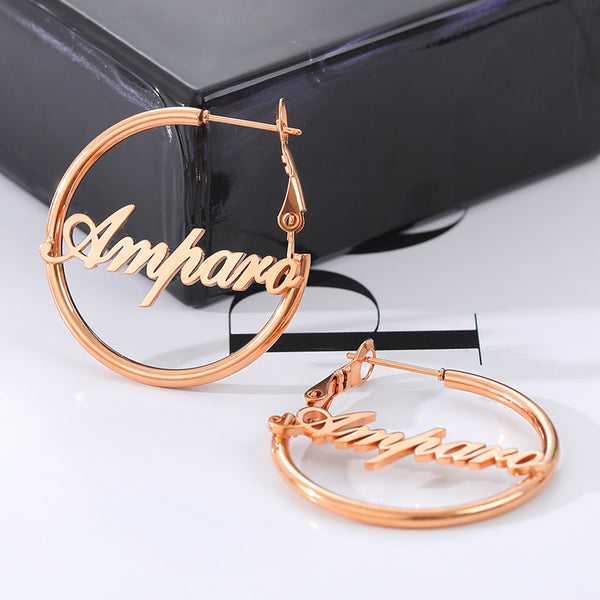 Hiphop Brincos Big Circle Personalized Custom Name Earrings For Women Boho Jewelry Christmas Gift Rose Gold Silver Pendientes
