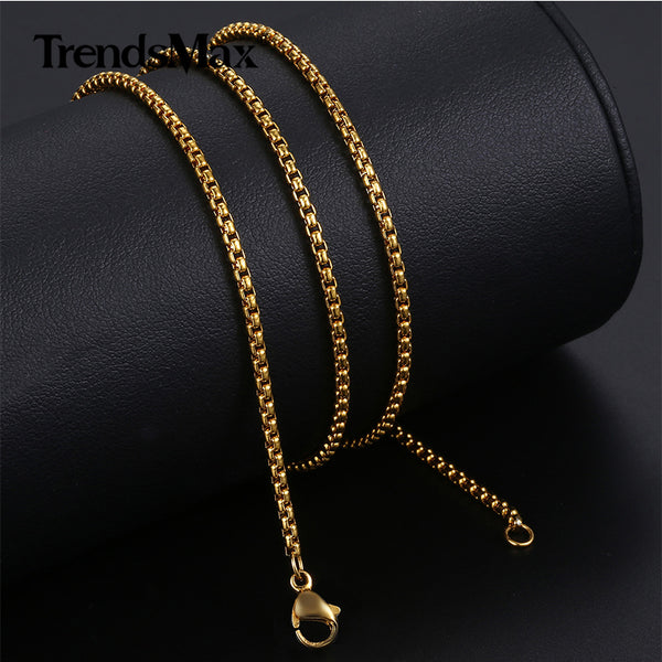 Width 2mm Round Box Chain Necklaces For Women Men Gold Stainless Steel Necklace Never Fade Wholesale Jewelry KN385