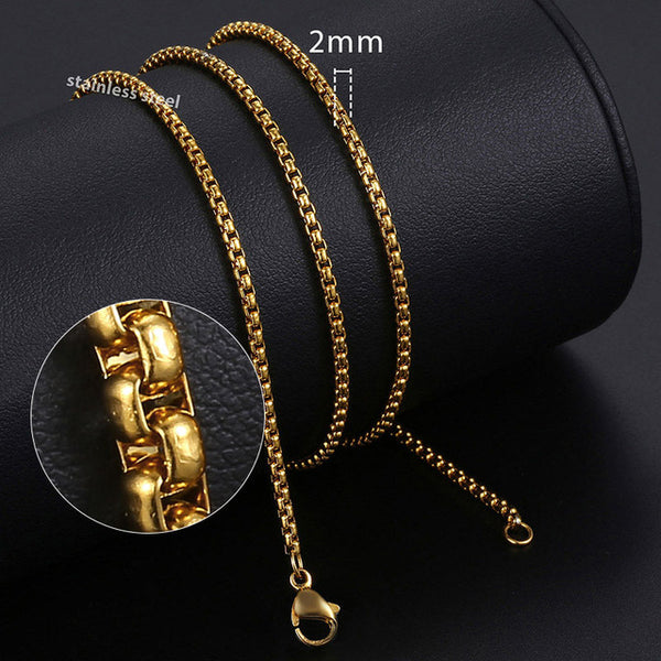 Width 2mm Round Box Chain Necklaces For Women Men Gold Stainless Steel Necklace Never Fade Wholesale Jewelry KN385