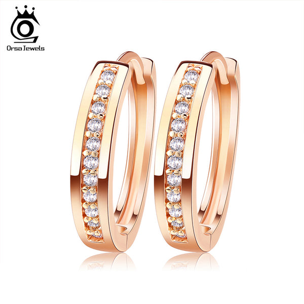 ORSA JEWELS New Trendy Champagne Gold-Color&Silver Color Cubic Zirconia Simple Item Female Earrings Hoop Jewelry for Women OME34