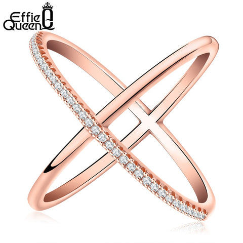 Effie Queen New Big Cross Zircon Ring Fashion Female Jewelry Infinity Sign Women Rose Gold Rings for Party free Shipping DR66