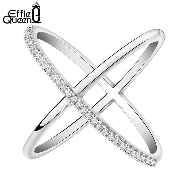 Effie Queen New Big Cross Zircon Ring Fashion Female Jewelry Infinity Sign Women Rose Gold Rings for Party free Shipping DR66