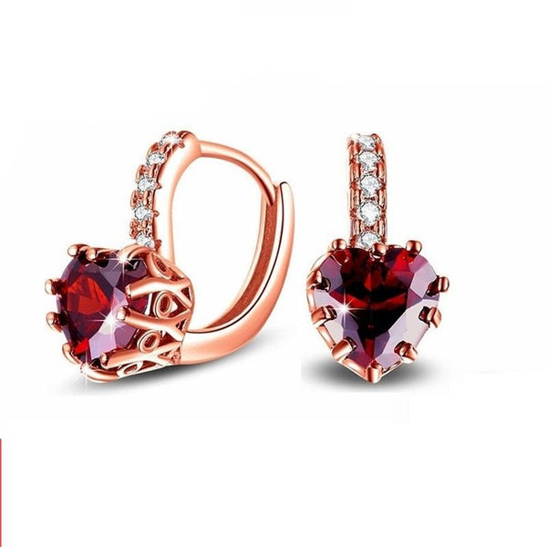 Uloveido Korean Wedding Earrings for Women Earings with Red Heart Stones Rose Gold Color Stud Earring HE515