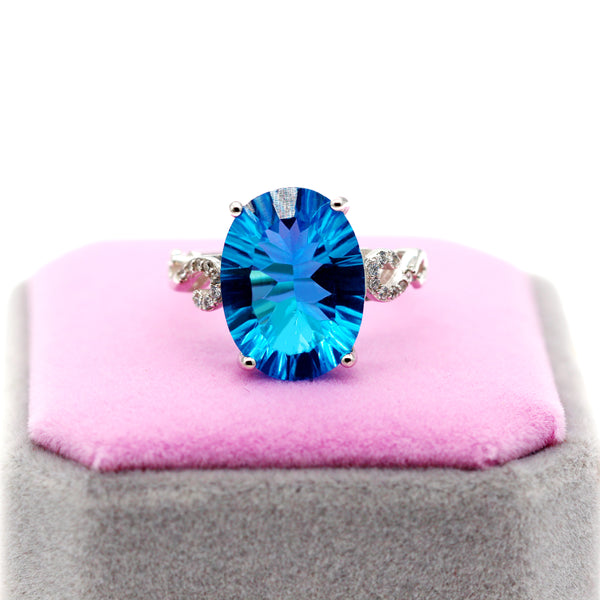 Uloveido Natural Blue Topaz Ring, 10 Carat Gemstone,925 Silver Rings,Birthstone Ring, with Certificate and Gift Box 20% FJ304