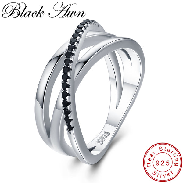 Classic 3.9g 925 Sterling Silver Fine Jewelry Baguet Row Engagement Black Spinel Wedding Rings for Women Bijoux Femme G006