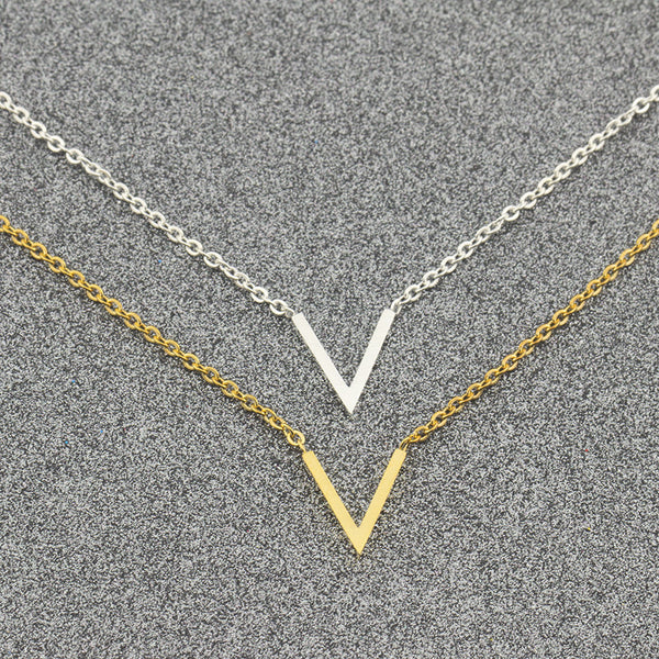 Simple V Necklaces Charm Women's Fashion Jewelry Stainless Steel Ketting Choker Friendship Gifts 2018 Collier Femme Bijoux