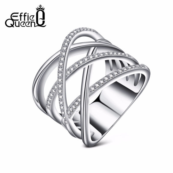Effie Queen Cocktail Party Finger Ring Trendy Rose Gold / Silver Color Cubic Zircon Rings Jewelry for Women Wedding Gift DR85