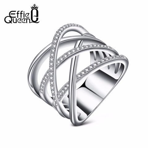 Effie Queen Cocktail Party Finger Ring Trendy Rose Gold / Silver Color Cubic Zircon Rings Jewelry for Women Wedding Gift DR85