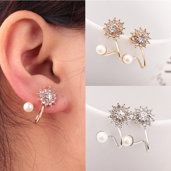 Ear Rhinestone Clip Shiny Snowflake Korean Chic Style Earrings Sweet Pearl Fashion Simple Circle Women's Earring