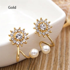 Ear Rhinestone Clip Shiny Snowflake Korean Chic Style Earrings Sweet Pearl Fashion Simple Circle Women's Earring
