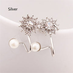 Ear Rhinestone Clip Shiny Snowflake Korean Chic Style Earrings Sweet Pearl Fashion Simple Circle Women's Earring