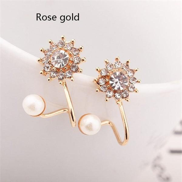 Ear Rhinestone Clip Shiny Snowflake Korean Chic Style Earrings Sweet Pearl Fashion Simple Circle Women's Earring