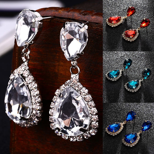 Luxurious Big Rhinestone Earrings Charm Black Zircon Water Drop 6 Colors Crystal Earrings Women Jewelry Gift Wedding Dress