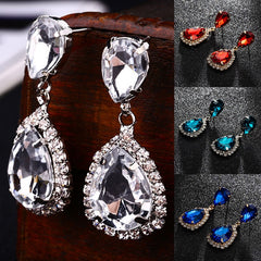 Luxurious Big Rhinestone Earrings Charm Black Zircon Water Drop 6 Colors Crystal Earrings Women Jewelry Gift Wedding Dress